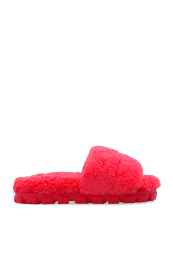 Red furry ugg online slides